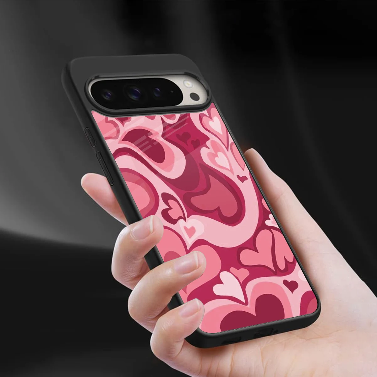Y2K Pink Meltdown Hearts sleek google pixel 9 pro cover with tempered glass back and TPU edges