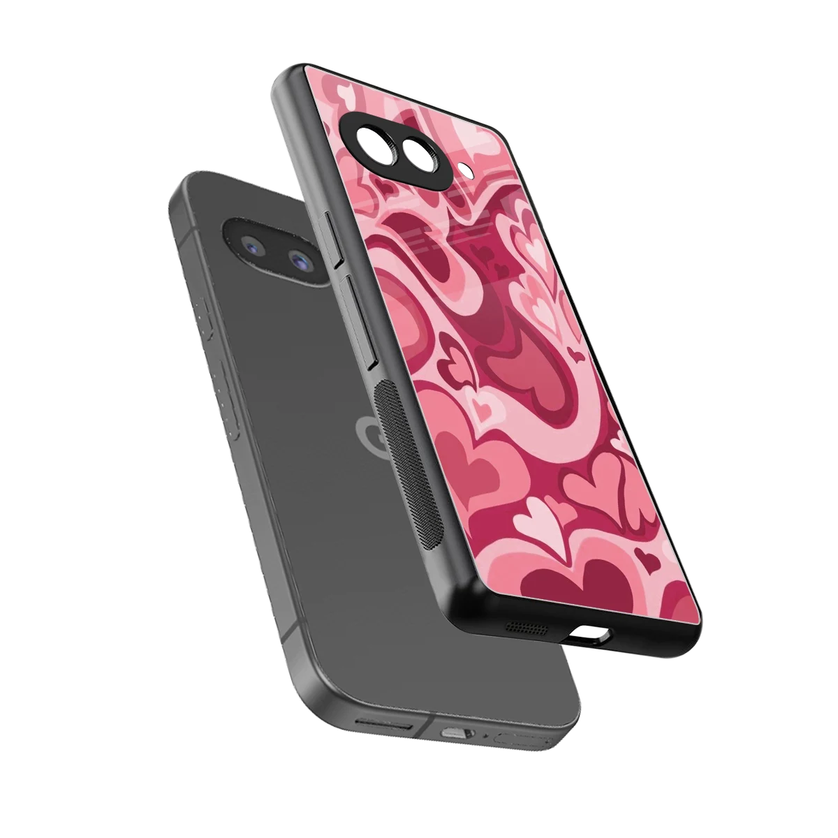 Y2K Pink Meltdown Hearts sleek google pixel 10a cover with tempered glass back and TPU edges