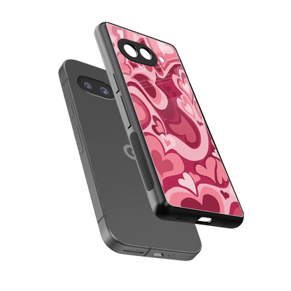 Y2K Pink Meltdown Hearts sleek google pixel 10a cover with tempered glass back and TPU edges