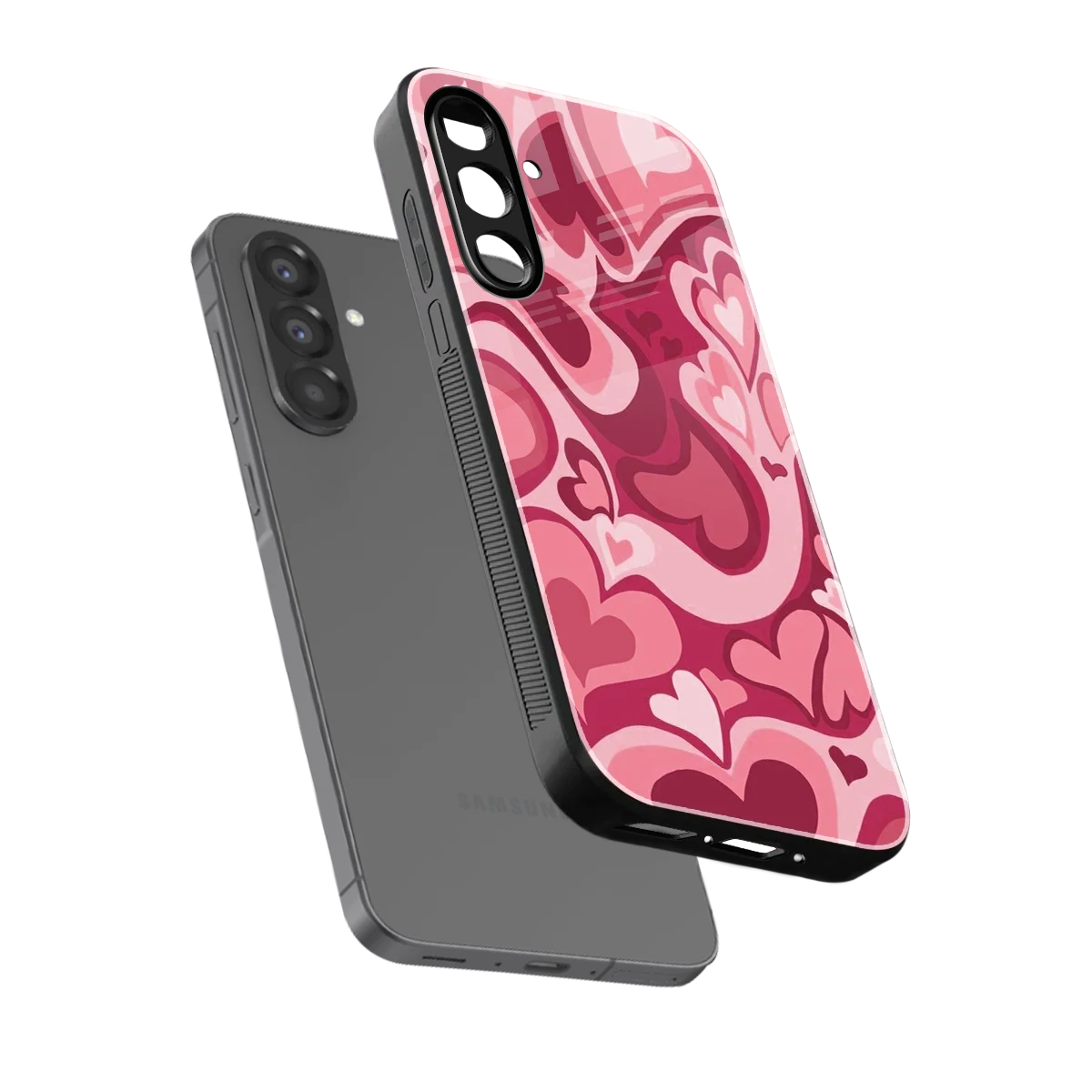 Y2K Pink Meltdown Hearts sleek samsung galaxy a36 5g cover with tempered glass back and TPU edges