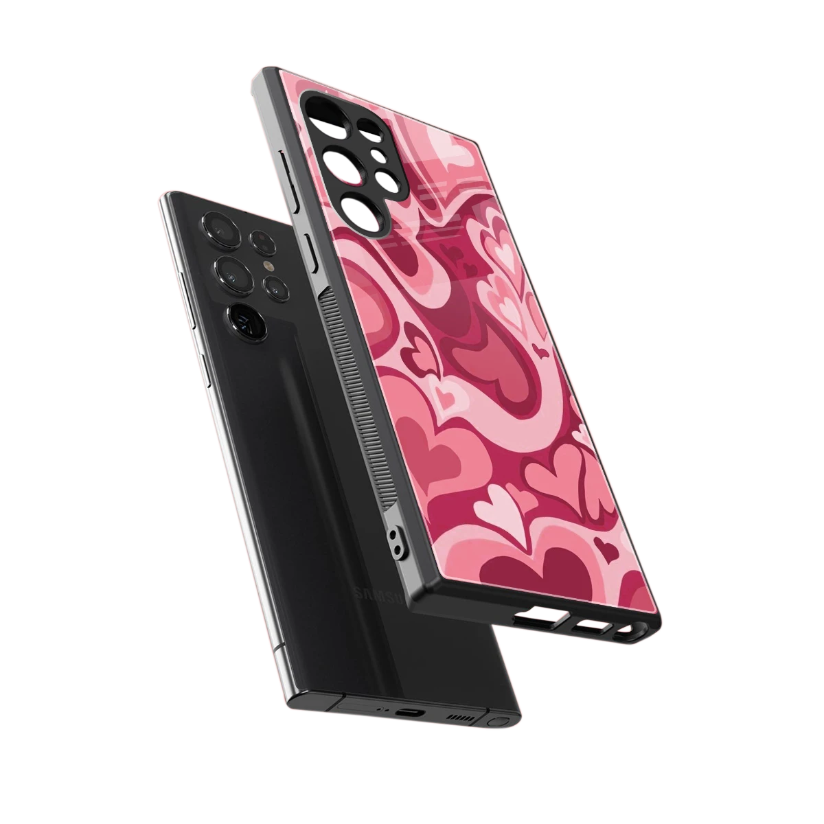 Y2K Pink Meltdown Hearts sleek samsung galaxy s24 ultra cover with tempered glass back and TPU edges