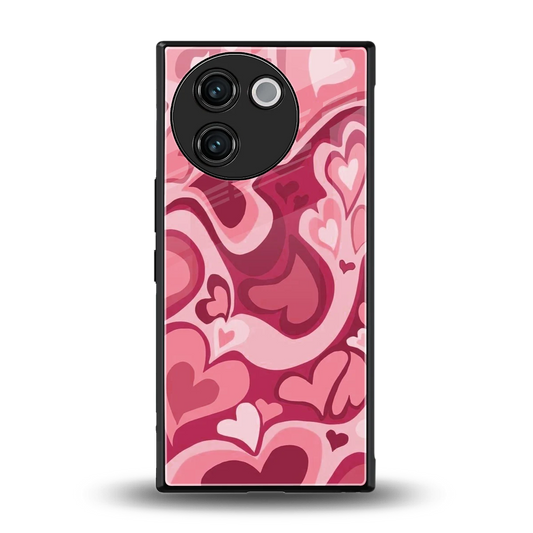 Y2K Pink Meltdown Hearts back phone cover | glass case for vivo v30e