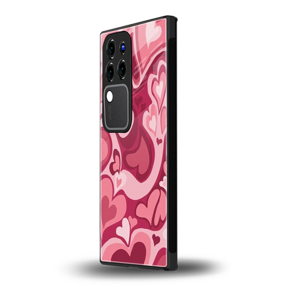 Y2K Pink Meltdown Heartsvivo v30 pro mobile cover | shockproof glass phone case