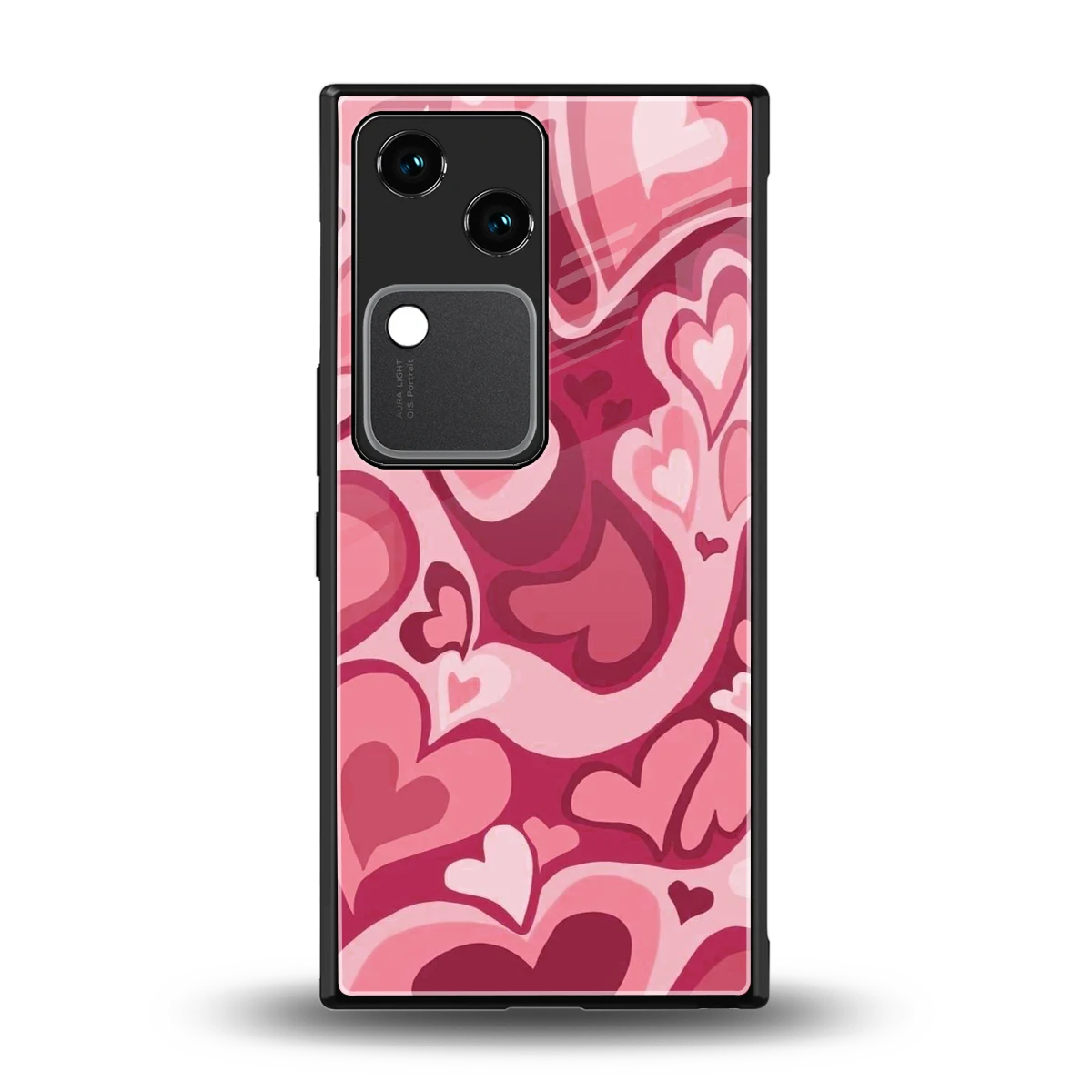 Y2K Pink Meltdown Hearts back phone cover | glass case for vivo v30
