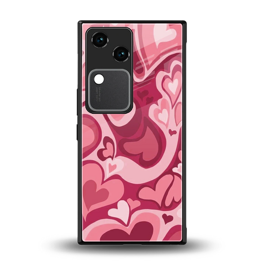 Y2K Pink Meltdown Hearts back phone cover | glass case for vivo v30