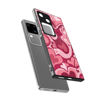 Y2K Pink Meltdown Hearts sleek vivo v30 cover with tempered glass back and TPU edges