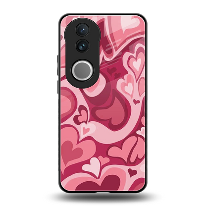 Y2K Pink Meltdown Hearts back phone cover | glass case for vivo v50
