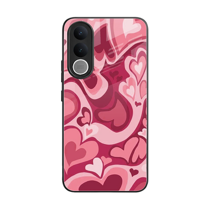Y2K Pink Meltdown Hearts back phone cover | glass case for vivo v70 fe