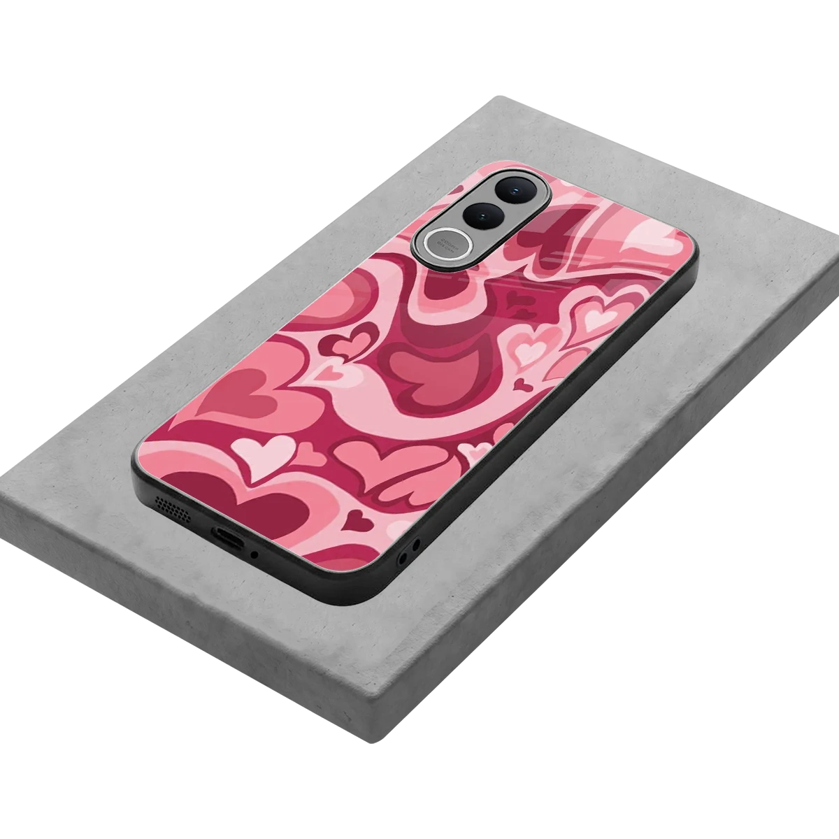 Y2K Pink Meltdown Hearts stylish phone case for vivo v70 fe | glossy glass and slim fit