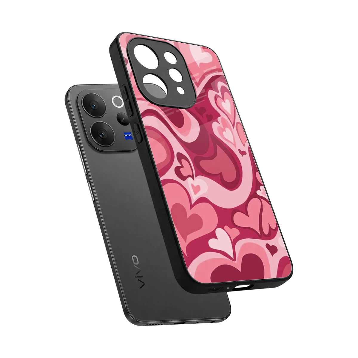 Y2K Pink Meltdown Hearts sleek vivo v70 elite cover with tempered glass back and TPU edges