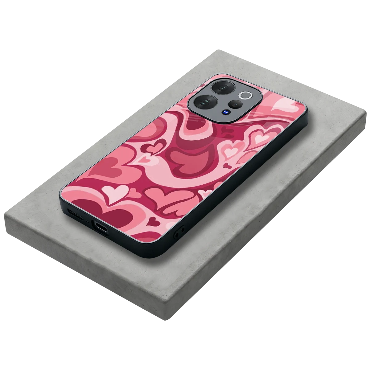 Y2K Pink Meltdown Hearts stylish phone case for vivo v70 | glossy glass and slim fit