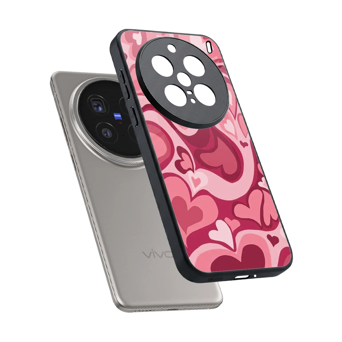 Y2K Pink Meltdown Hearts sleek vivo x200 pro cover with tempered glass back and TPU edges