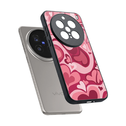 Y2K Pink Meltdown Hearts sleek vivo x200 pro cover with tempered glass back and TPU edges