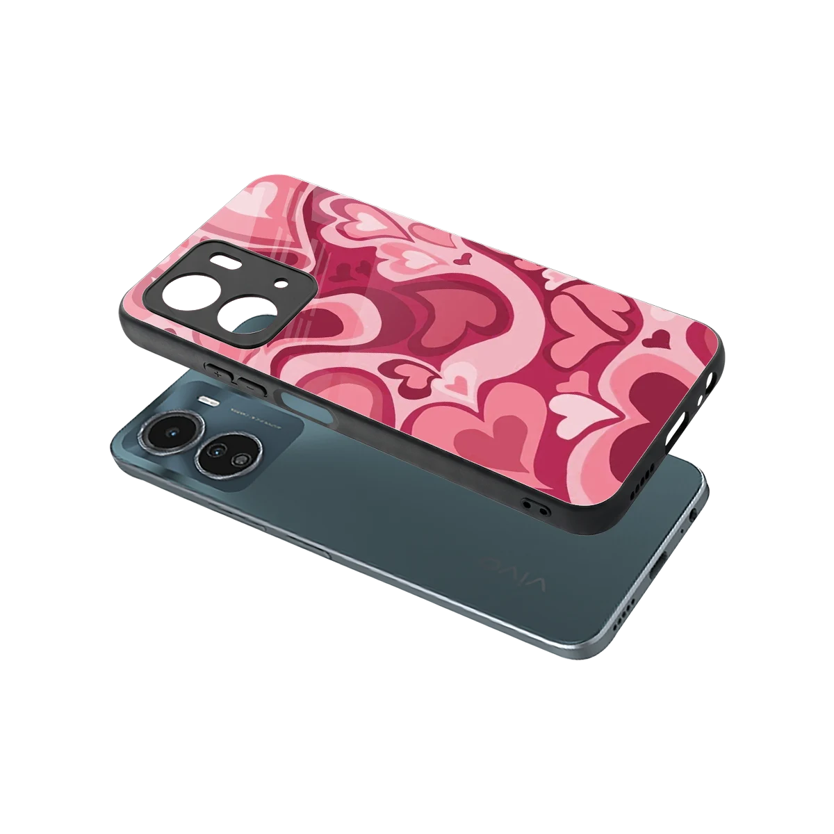 Y2K Pink Meltdown Hearts sleek vivo y16 cover with tempered glass back and TPU edges