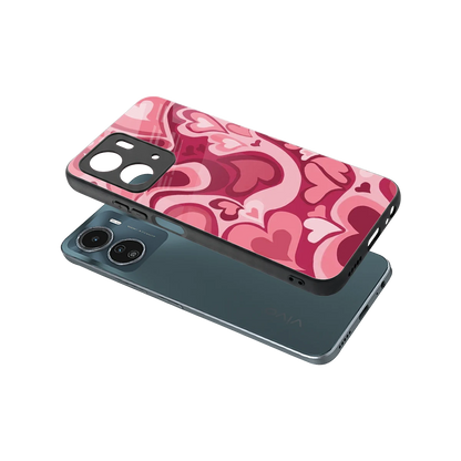 Y2K Pink Meltdown Hearts sleek vivo y16 cover with tempered glass back and TPU edges