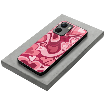 Y2K Pink Meltdown Hearts stylish phone case for vivo y16 | glossy glass and slim fit