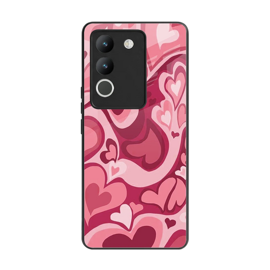 Y2K Pink Meltdown Hearts back phone cover | glass case for vivo y200 5g