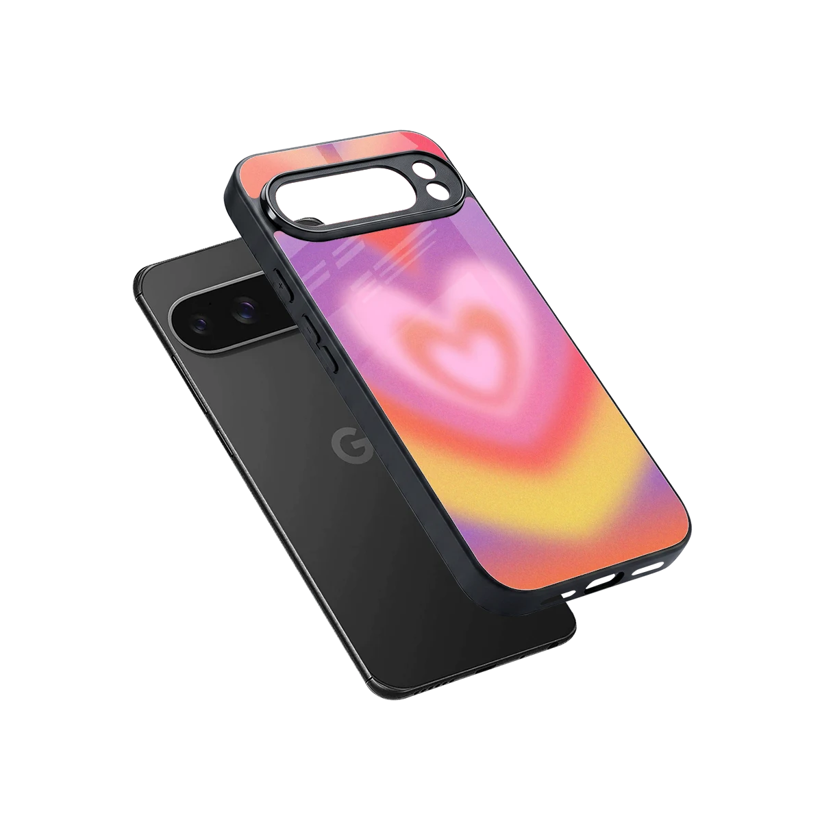 Y2K Rainbow Hearts sleek google pixel 10 pro xl cover with tempered glass back and TPU edges