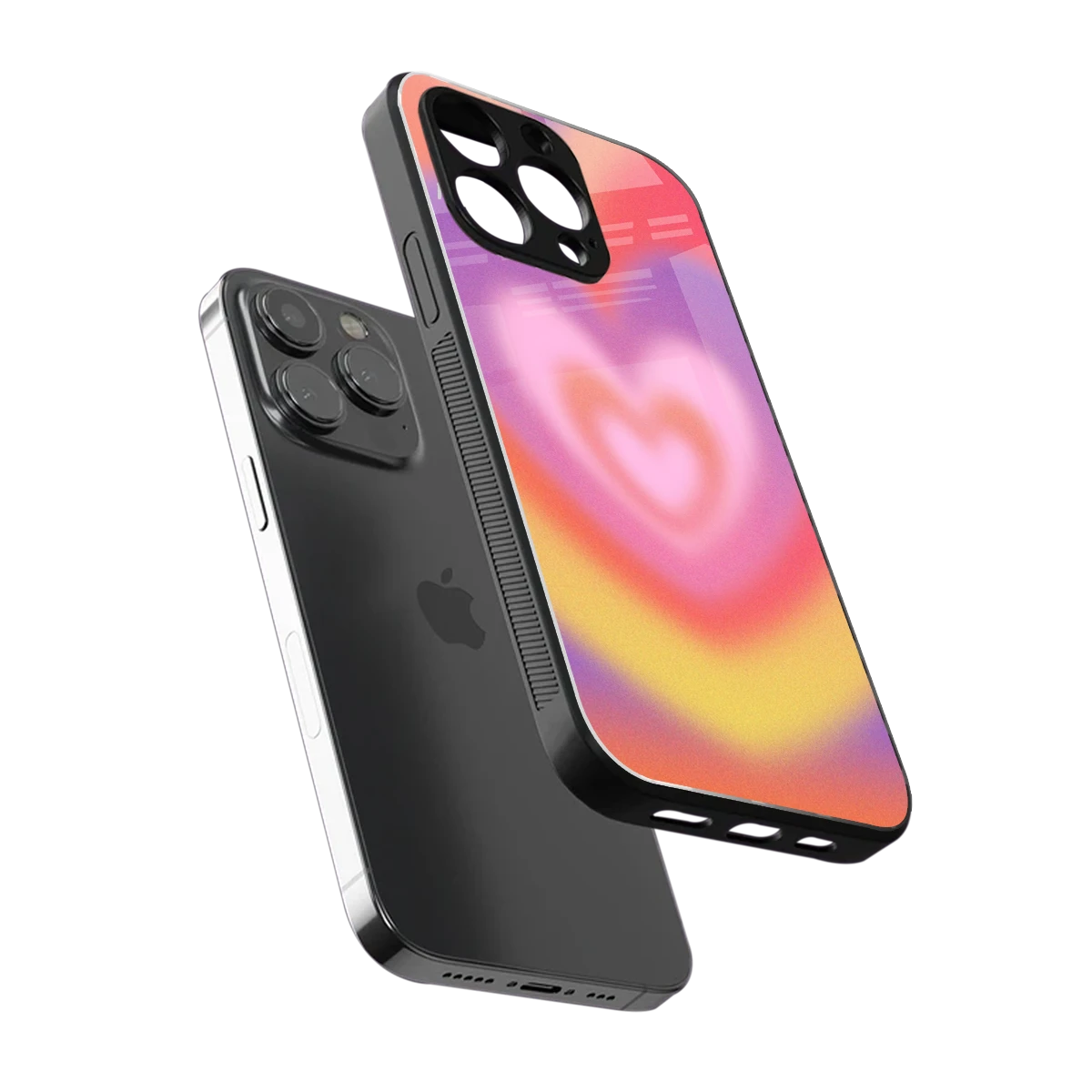 Y2K Rainbow Hearts sleek iphone 13 pro cover with tempered glass back and TPU edges