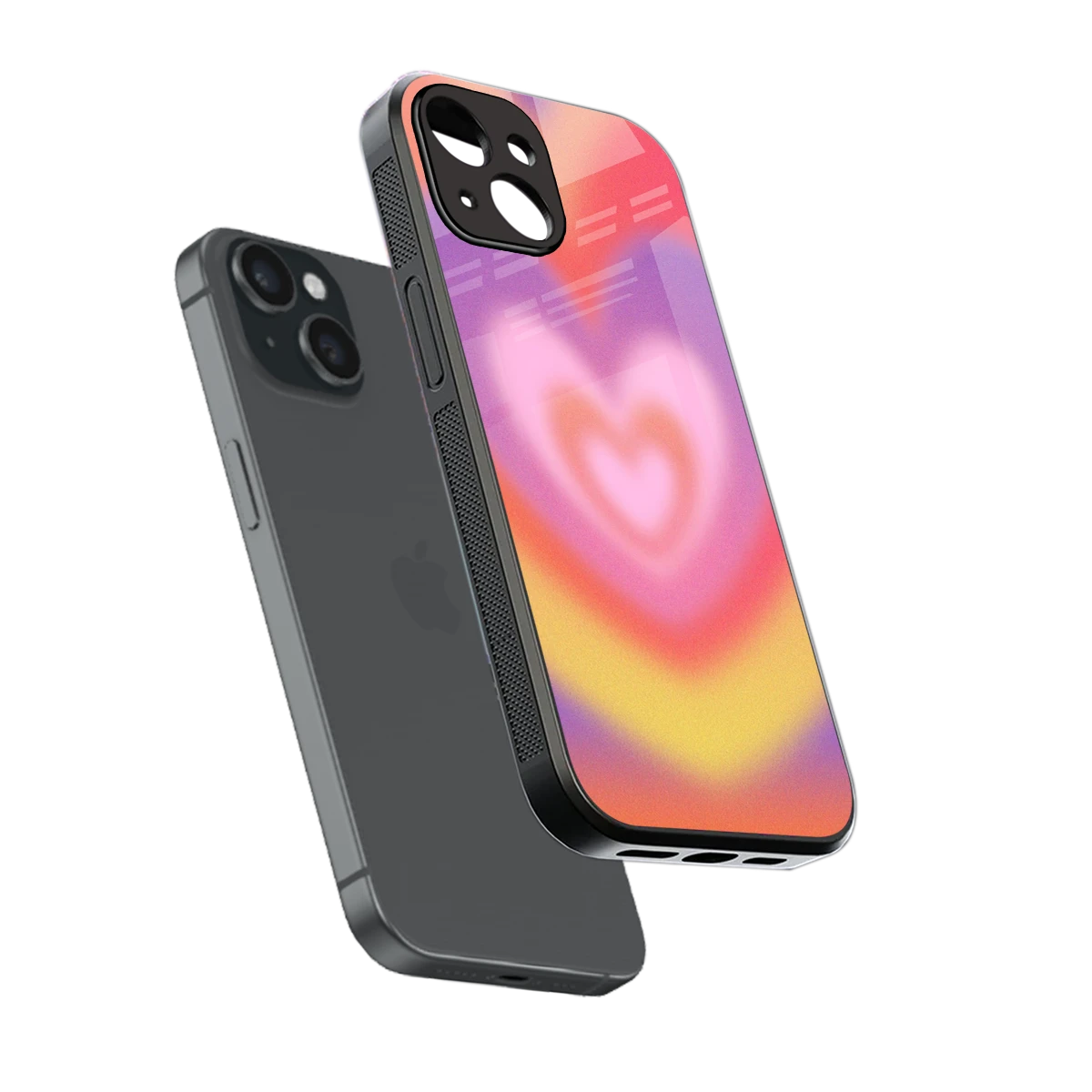 Y2K Rainbow Hearts sleek iphone 13 cover with tempered glass back and TPU edges