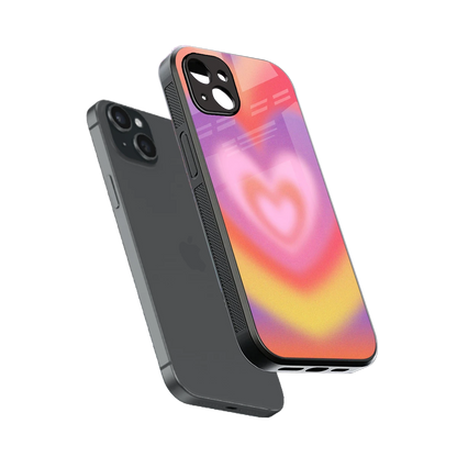 Y2K Rainbow Hearts sleek iphone 14 plus cover with tempered glass back and TPU edges