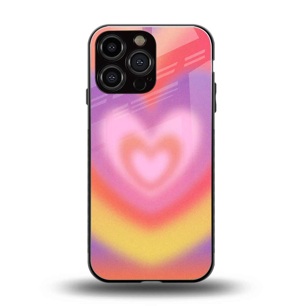 Y2K Rainbow Hearts back phone cover | glass case for iphone 15 pro max