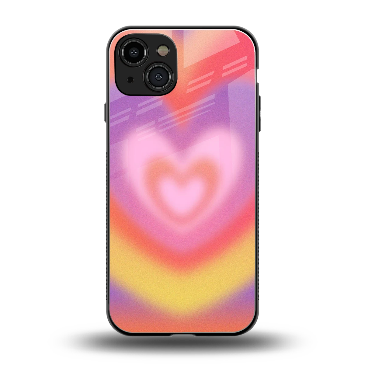 Y2K Rainbow Hearts back phone cover | glass case for iphone 15