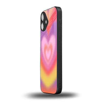 Y2K Rainbow Hearts iphone 16 plus mobile cover | shockproof glass phone case