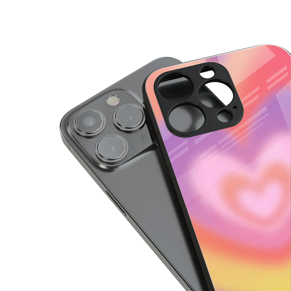 Y2K Rainbow Hearts stylish phone case for iPhone 16 | glossy glass and slim fit