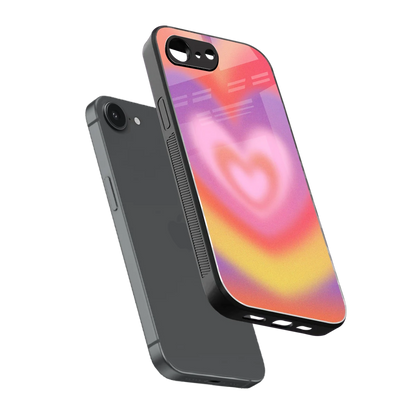Y2K Rainbow Hearts sleek iphone 16e cover with tempered glass back and TPU edges
