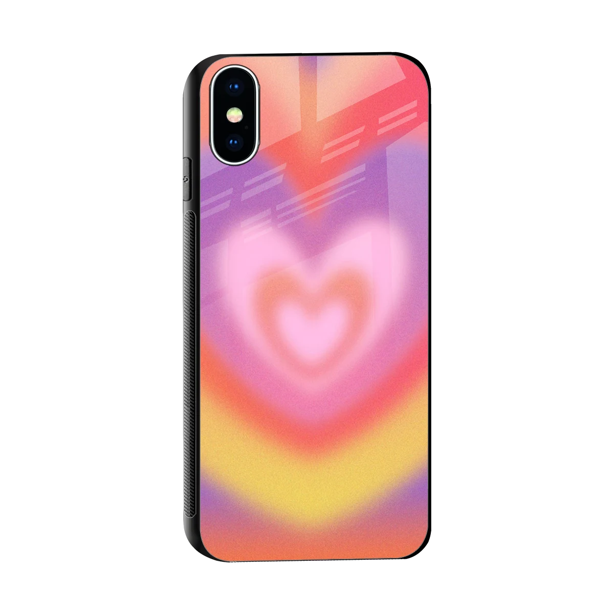 Y2K Rainbow Hearts sleek iphone x cover with tempered glass back and TPU edges