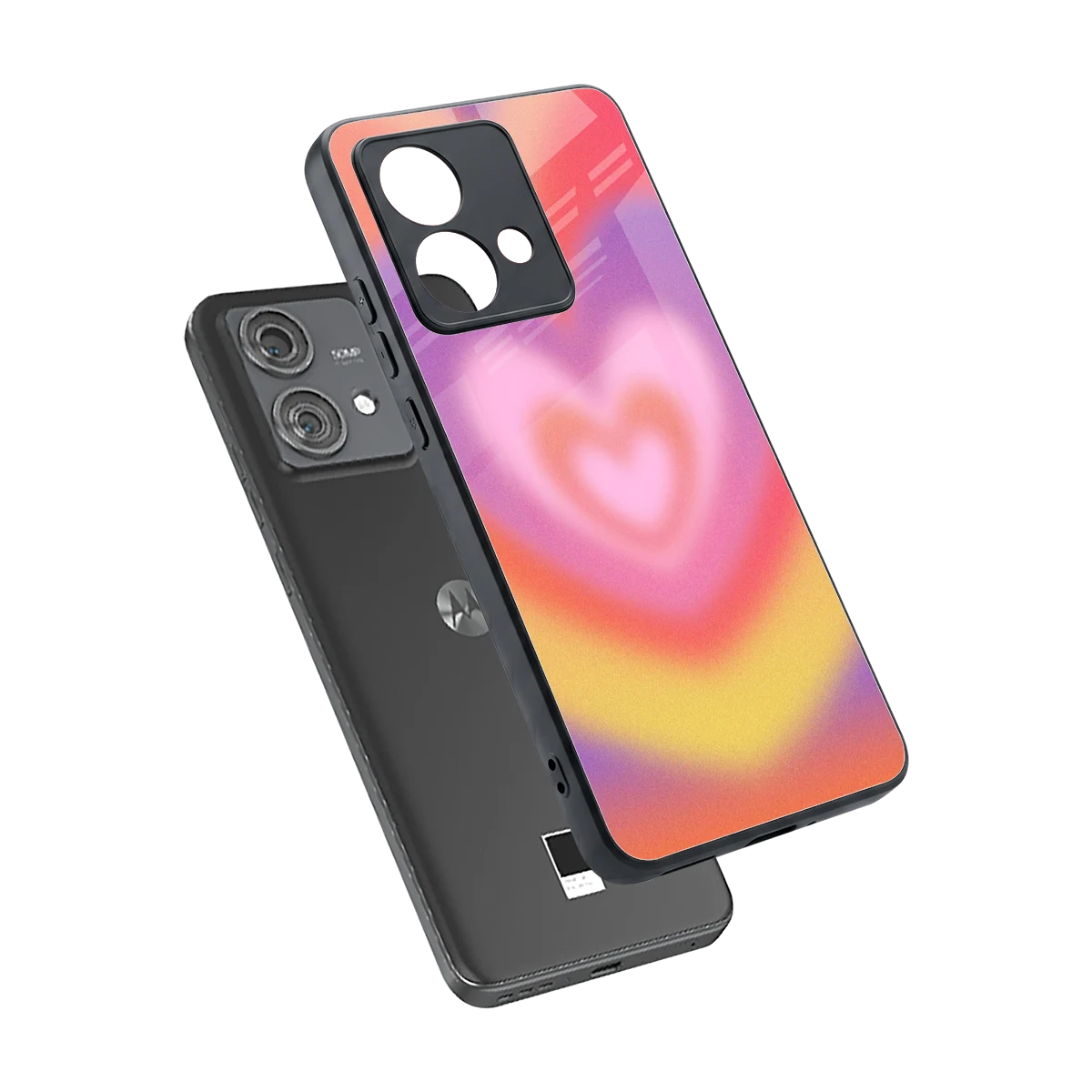 Y2K Rainbow Hearts sleek motorola edge 40 neo 5g cover with tempered glass back and TPU edges