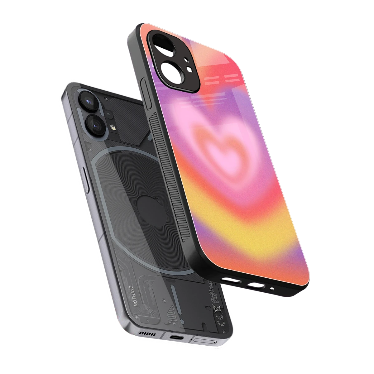 Y2K Rainbow Hearts sleek nothing phone 1 cover with tempered glass back and TPU edges