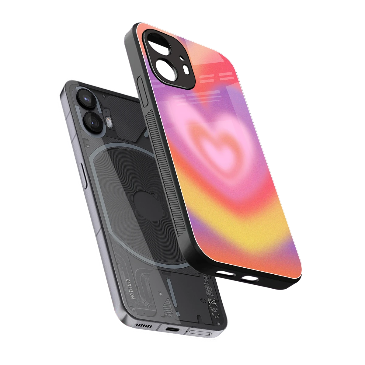Y2K Rainbow Hearts sleek nothing phone 2 cover with tempered glass back and TPU edges