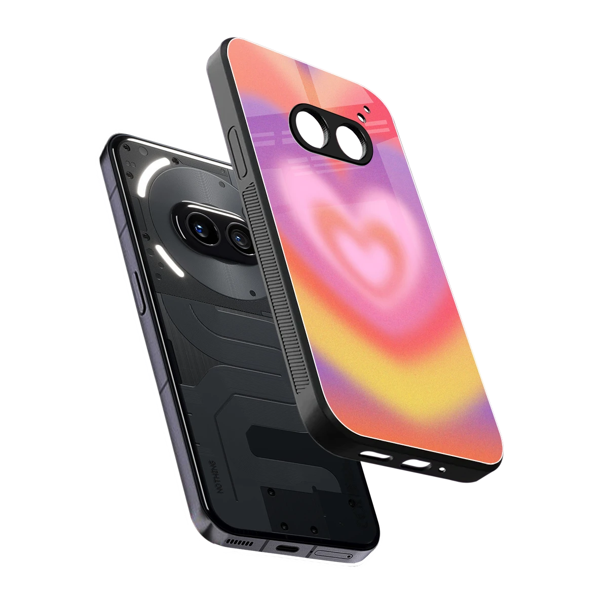 Y2K Rainbow Hearts sleek nothing phone 2a plus cover with tempered glass back and TPU edges