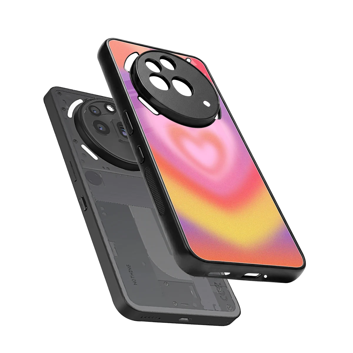 Y2K Rainbow Hearts sleek nothing phone 3a pro cover with tempered glass back and TPU edges