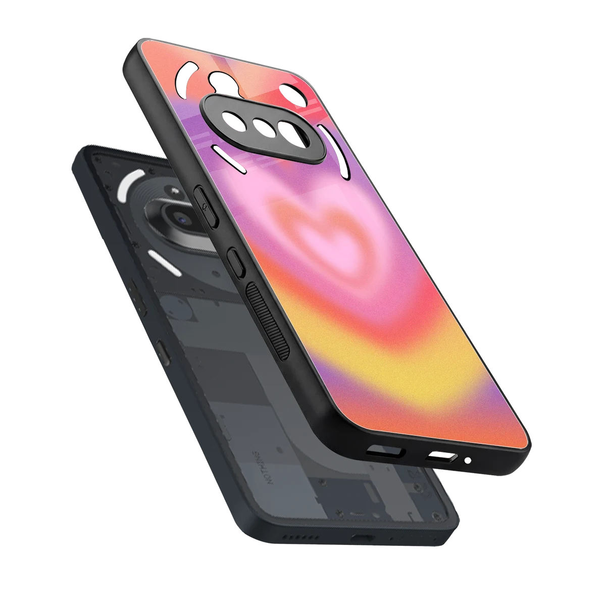 Y2K Rainbow Hearts sleek nothing phone 3a cover with tempered glass back and TPU edges