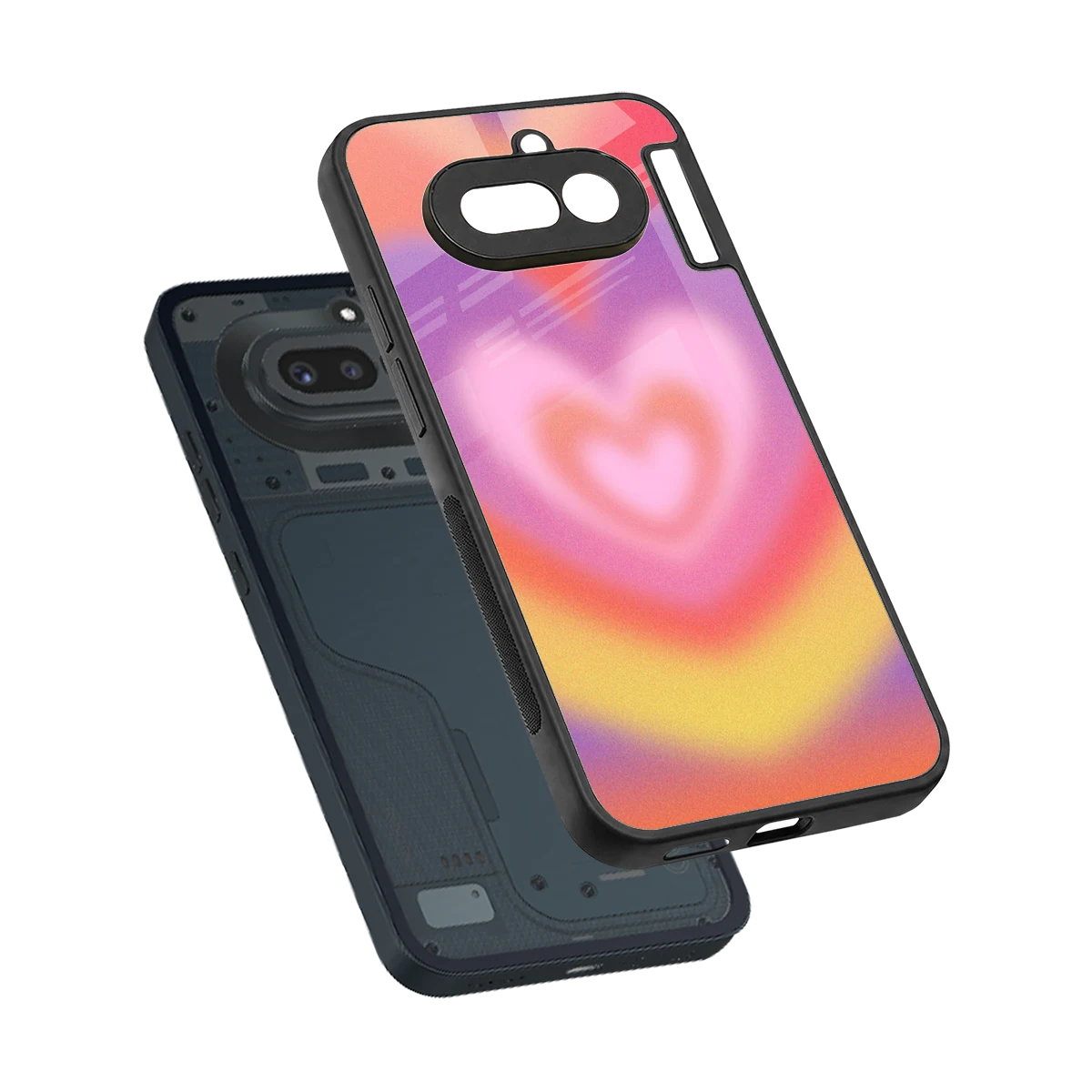 Y2K Rainbow Hearts sleek nothing phone 4a cover with tempered glass back and TPU edges