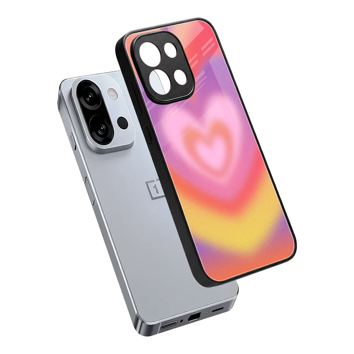 Y2K Rainbow Hearts sleek oneplus 13s cover with tempered glass back and TPU edges