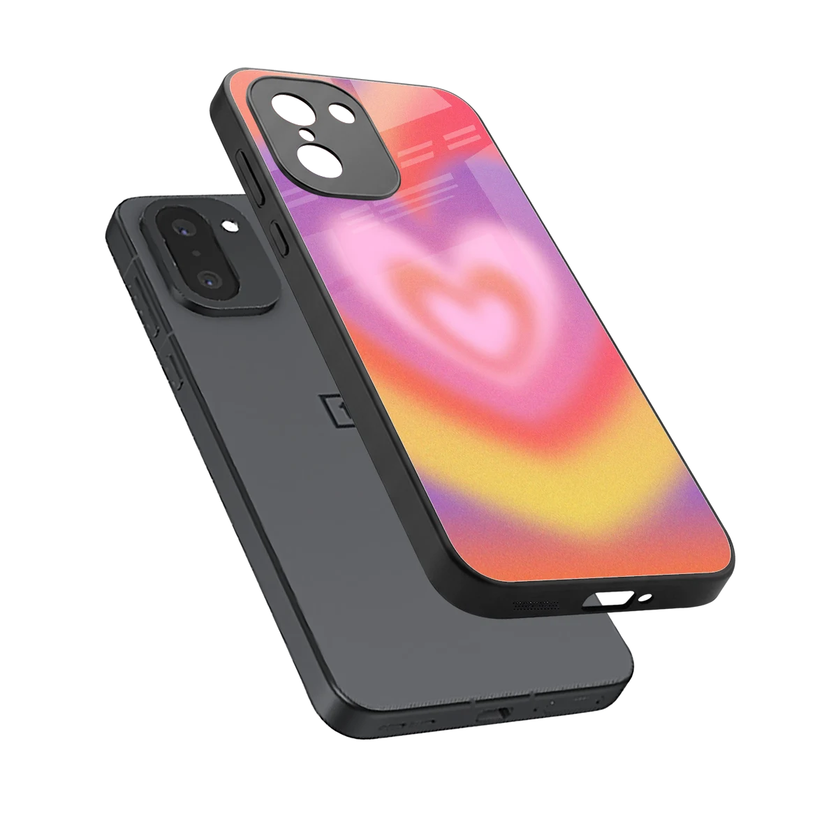 Y2K Rainbow Hearts sleek oneplus 15r cover with tempered glass back and TPU edges