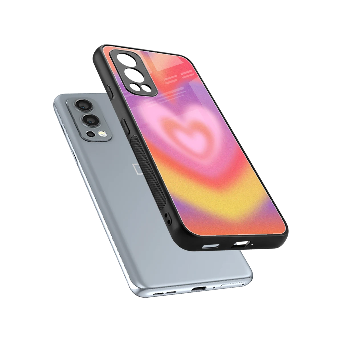 Y2K Rainbow Hearts sleek oneplus nord 2 cover with tempered glass back and TPU edges