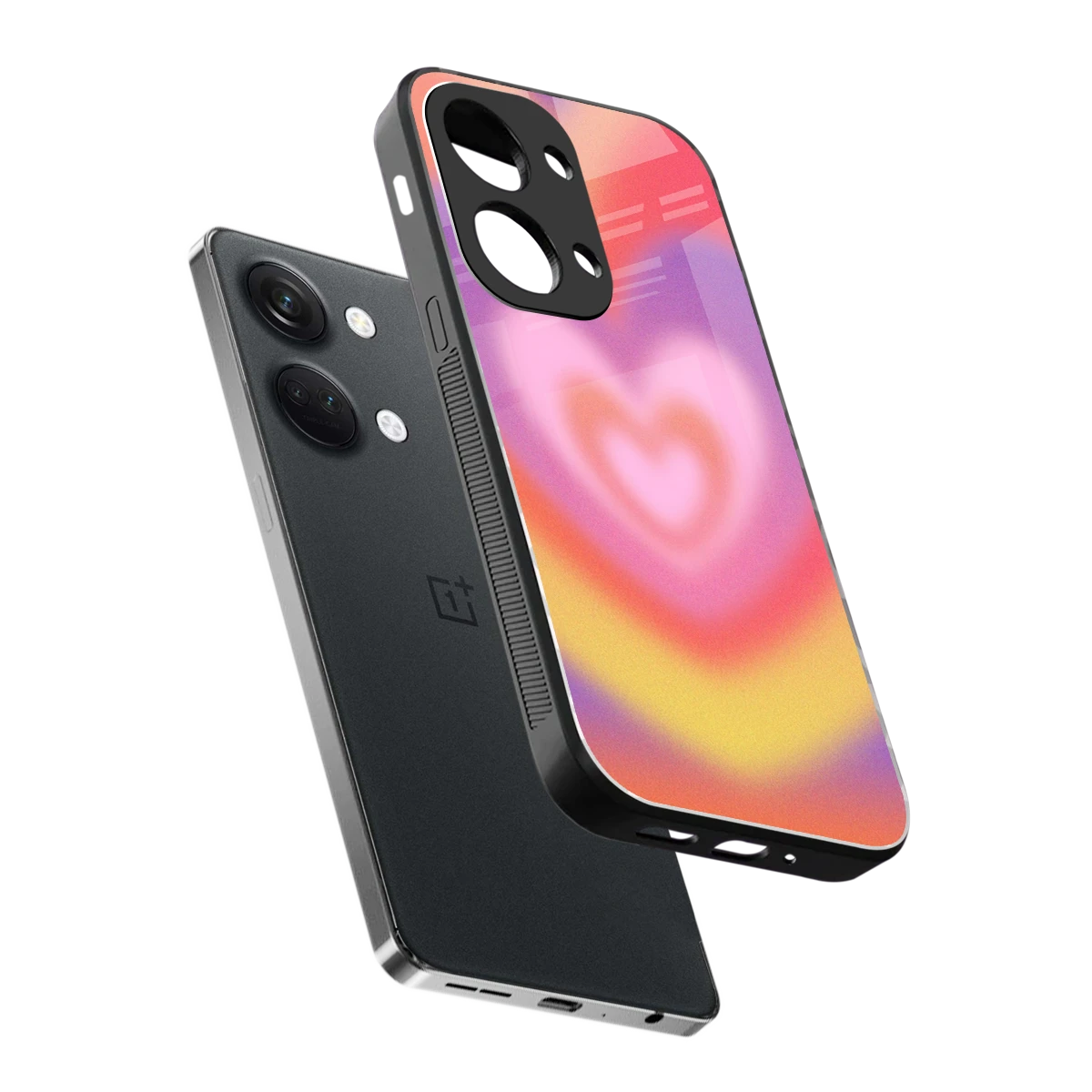 Y2K Rainbow Hearts sleek oneplus nord 3 cover with tempered glass back and TPU edges