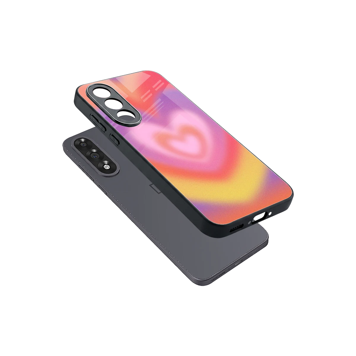 Y2K Rainbow Hearts sleek oneplus nord 5 cover with tempered glass back and TPU edges