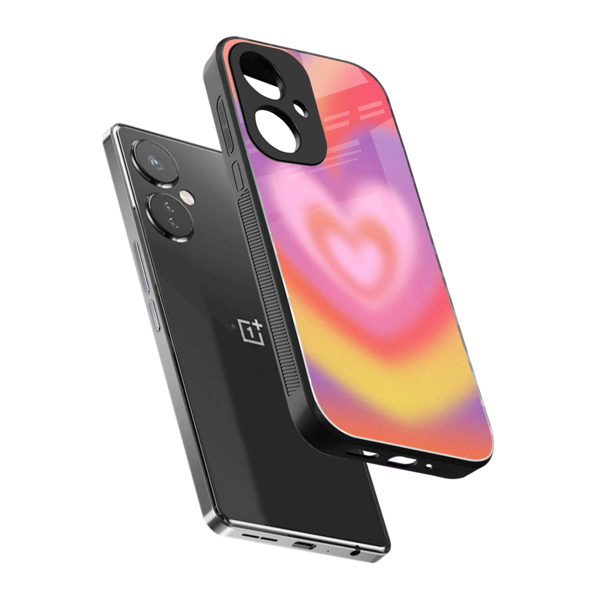 Y2K Rainbow Hearts sleek oneplus nord ce 3 cover with tempered glass back and TPU edges