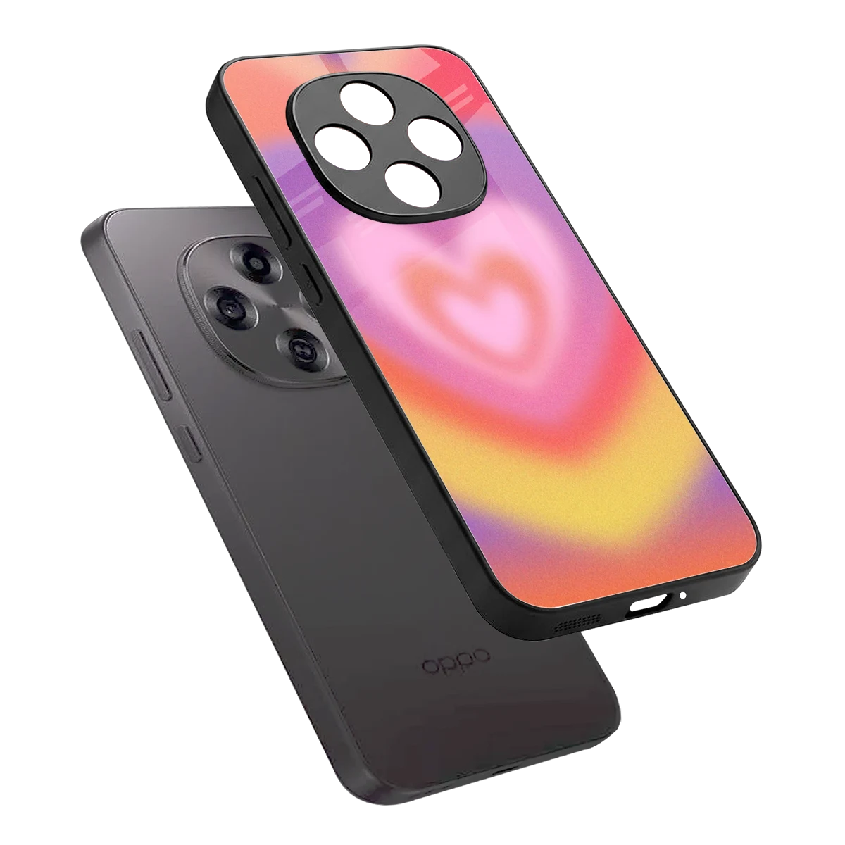Y2K Rainbow Hearts sleek oppo f31 pro 5g cover with tempered glass back and TPU edges