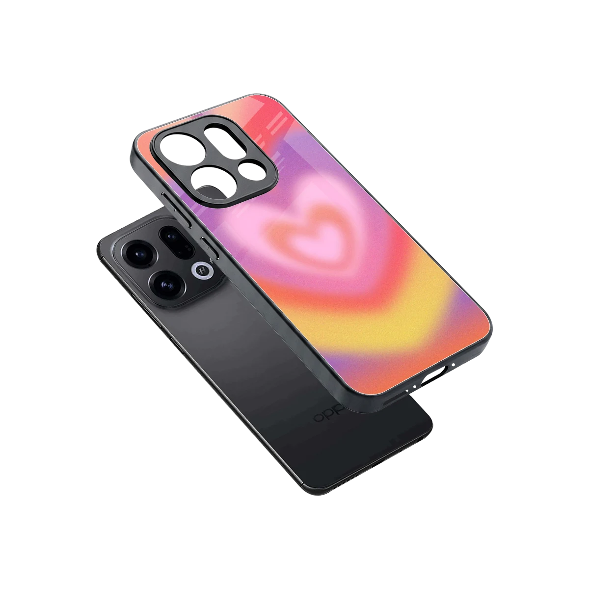 Y2K Rainbow Hearts sleek oppo find x9 cover with tempered glass back and TPU edges