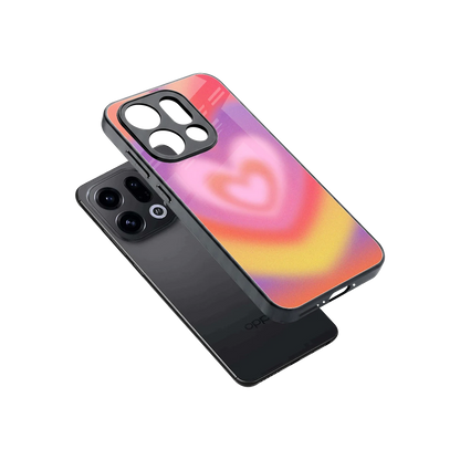 Y2K Rainbow Hearts sleek oppo find x9 cover with tempered glass back and TPU edges