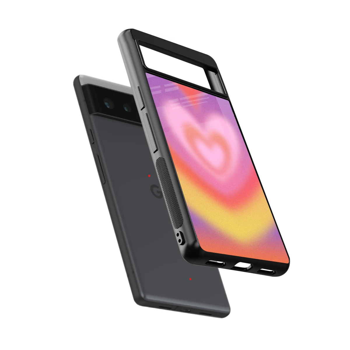 Y2K Rainbow Hearts sleek google pixel 6a cover with tempered glass back and TPU edges