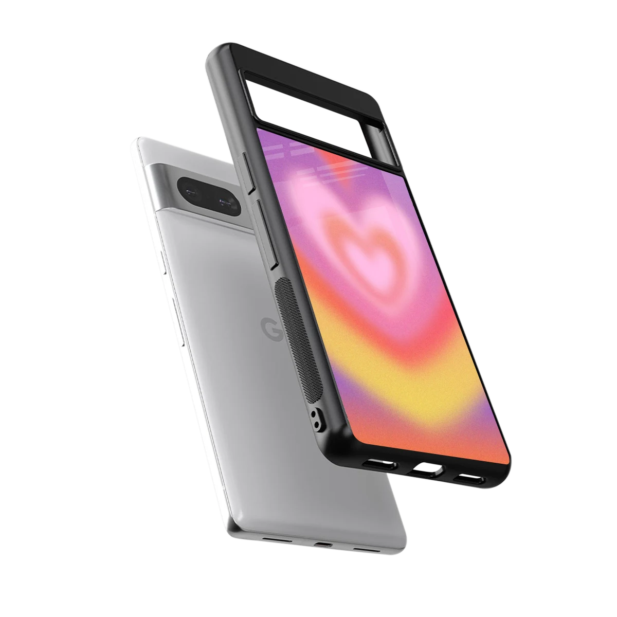 Y2K Rainbow Hearts sleek google pixel 7a cover with tempered glass back and TPU edges