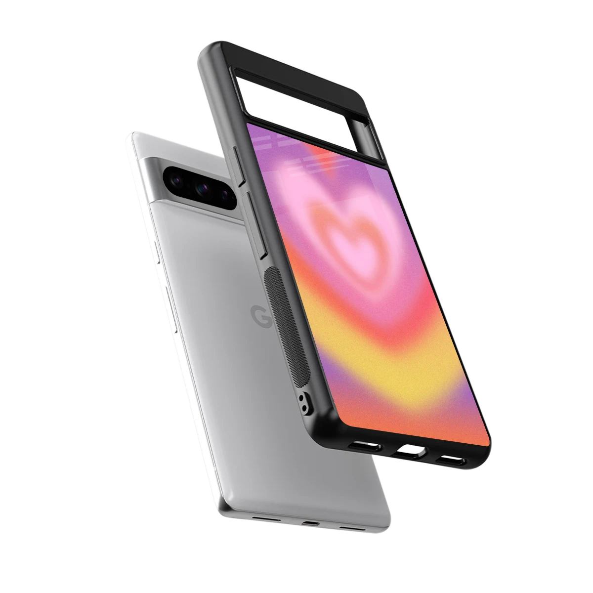 Y2K Rainbow Hearts sleek google pixel 8 pro cover with tempered glass back and TPU edges